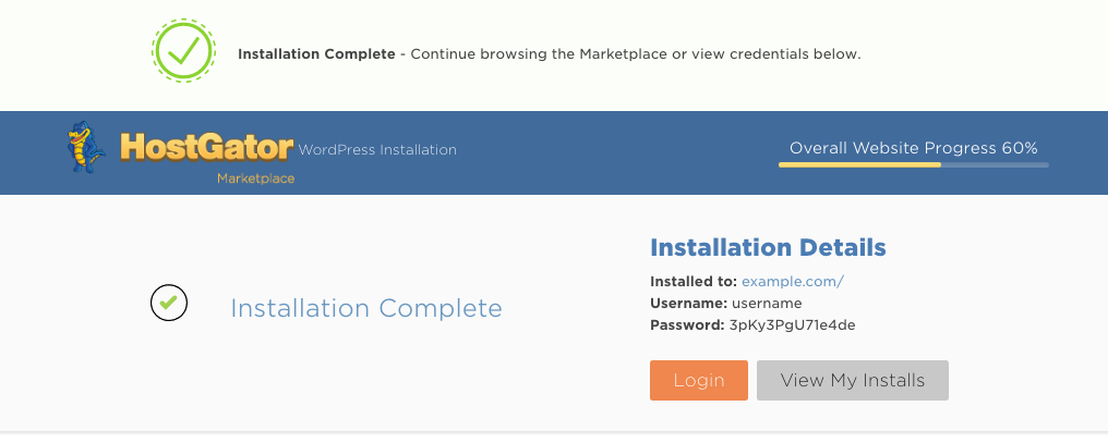 WordPress installation complete